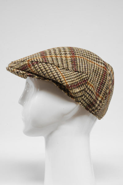 Harris Tweed Flat Cap Tan Glen Check (HW)