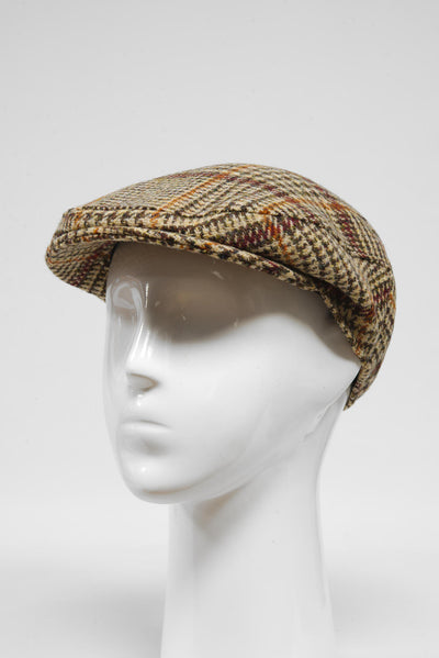 Harris Tweed Flat Cap Tan Glen Check (HW)