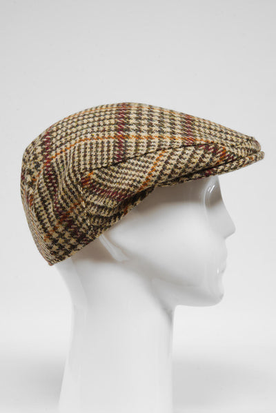 Harris Tweed Flat Cap Tan Glen Check (HW)