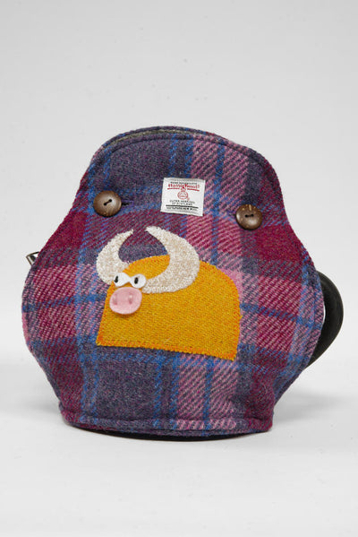 Harris Tweed Tea Cosy - Lilac Pink Check Cow (Left)