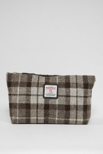 Harris Tweed Toiletries Bag - A0245 (Black Leather) (Small Label)