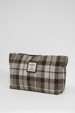 Harris Tweed Toiletries Bag A0245 (Black Leather) (Small Label)