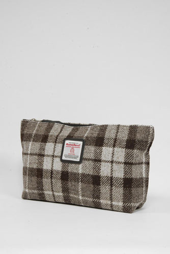 Harris Tweed Toiletries Bag - A0245 (Black Leather) (Small Label)