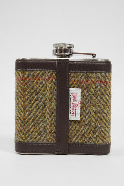Harris Tweed Hip Flask HB67 (Brown Leather)