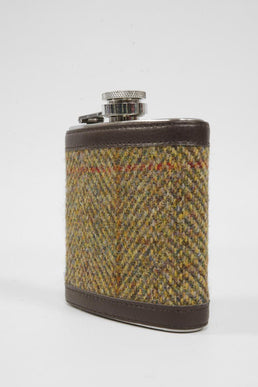 Harris Tweed Hip Flask HB67 Brown Leather