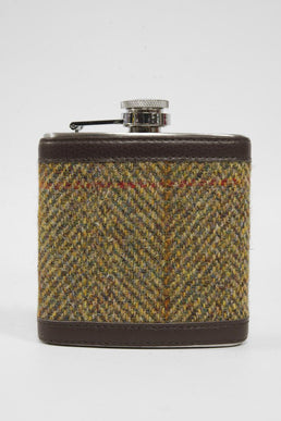 Harris Tweed Hip Flask HB67 Brown Leather