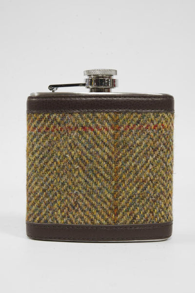Harris Tweed Hip Flask HB67 (Brown Leather)