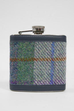 Harris Tweed Hip Flask A0173 Navy Leather