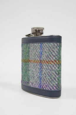 Harris Tweed Hip Flask A0173 Navy Leather