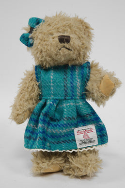 Teddy Bear with Harris Tweed Outfit Girl Blue with Cream OverCheck Small