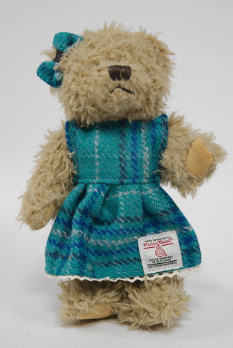 Teddy Bear with Harris Tweed Outfit Girl - Blue with Cream Overcheck Small