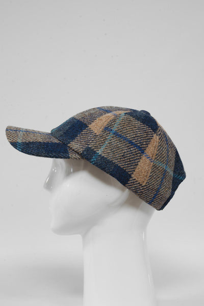 Harris Tweed Baseball Cap Sand Navy Check (HH)