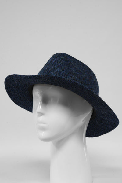Harris Tweed Fedora Hat Navy Herringbone