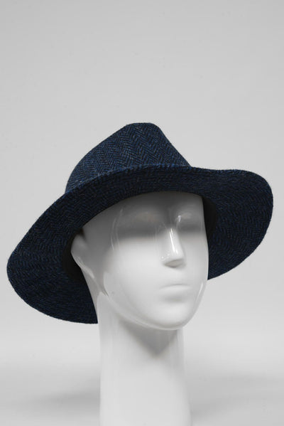 Harris Tweed Fedora Hat Navy Herringbone