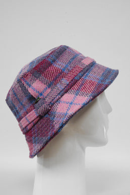 Harris Tweed Ladies Bucket Hat Pink Blue Check (HH)