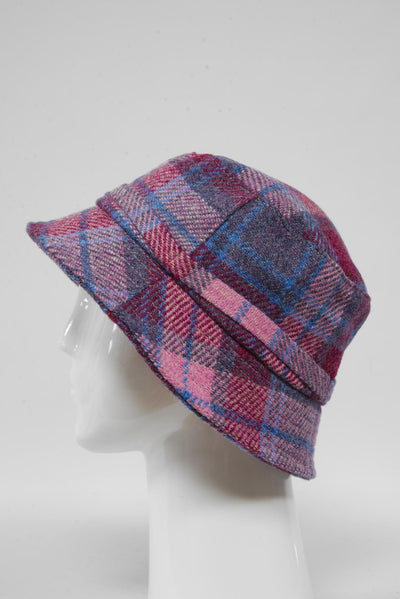 Harris Tweed Ladies Bucket Hat Pink Blue Check (HH)