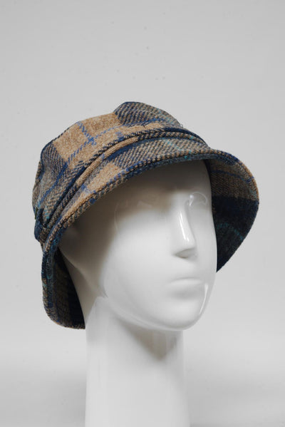 Harris Tweed Ladies Bucket Hat Sand Navy Check (HH)