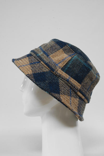 Harris Tweed Ladies Bucket Hat Sand Navy Check (HH)