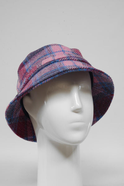 Harris Tweed Ladies Bucket Hat Pink Blue Check (HH)