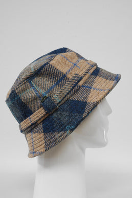 Harris Tweed Ladies Bucket Hat Sand Navy Check (HH)