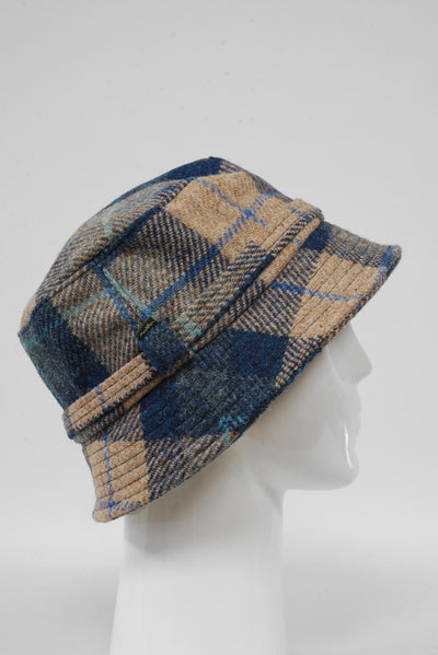 Harris Tweed Ladies Bucket Hat Sand Navy Check (HH)