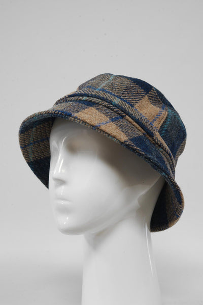 Harris Tweed Ladies Bucket Hat Sand Navy Check (HH)