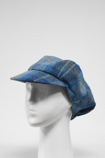 Harris Tweed Baker Boy Hat Blue Pastel Check (GC)