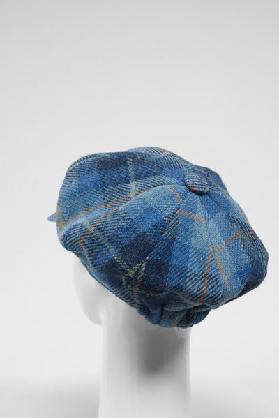 Harris Tweed Baker Boy Hat Blue Pastel Check (GC)