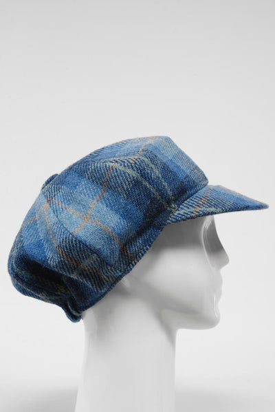 Harris Tweed Baker Boy Hat Blue Pastel Check (GC)