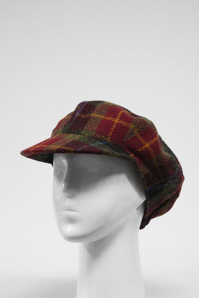 Harris Tweed Baker Boy Hat Green/Rust Check (GC)