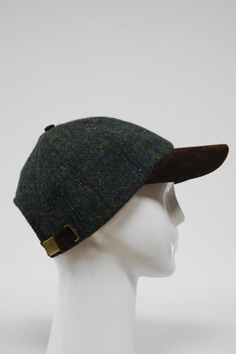 Harris Tweed Baseball Cap - Green Windowpane (Suedette) (HW)