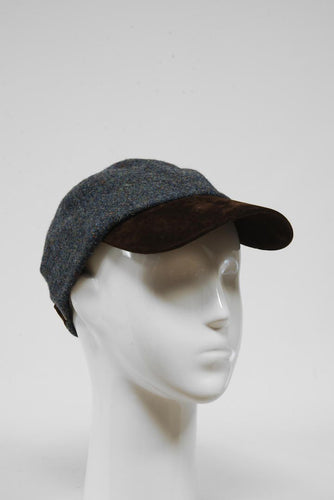 Harris Tweed Baseball Cap - Blue Grey Mix (Suedette) (HW)