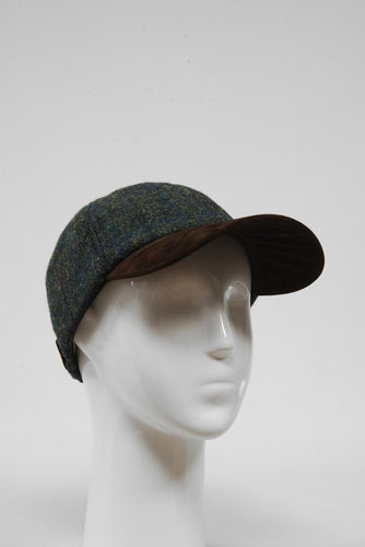 Harris Tweed Baseball Cap - Green Windowpane (Suedette) (HW)