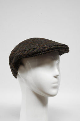Harris Tweed Flat Cap Brown W Rust OC (HW)