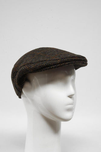 Harris Tweed Flat Cap - Brown With Rust Overcheck (HW)