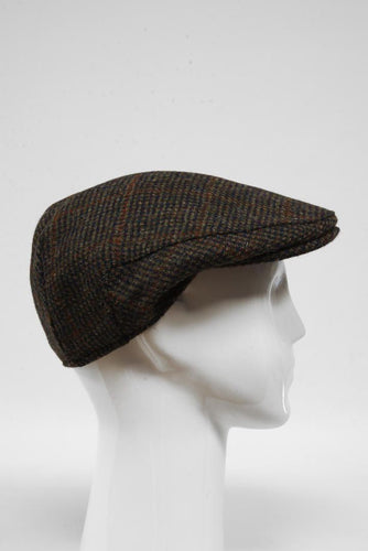 Harris Tweed Flat Cap - Brown With Rust Overcheck (HW)