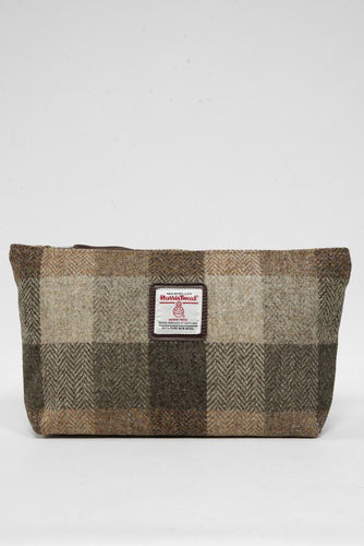 Harris Tweed Toiletries Bag - HB155 Brown Leather