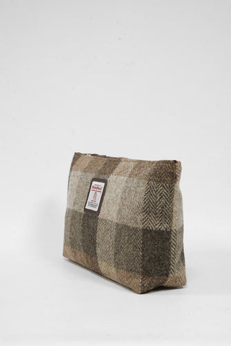 Harris Tweed Toiletries Bag - HB155 Brown Leather