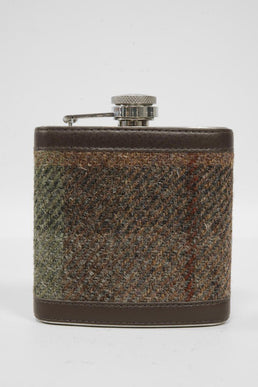 Harris Tweed Hip Flask A086 Brown Leather