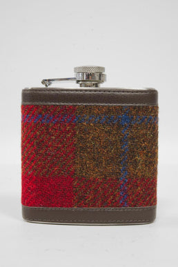 Harris Tweed Hip Flask A001 Brown Leather