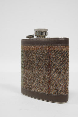 Harris Tweed Hip Flask A086 Brown Leather