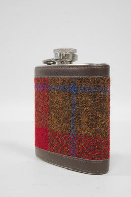 Harris Tweed Hip Flask A001 Brown Leather