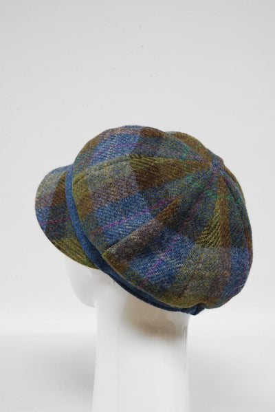 Harris Tweed Ladies Flower Hat Denim Sage With Blue Band