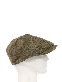Harris Tweed 8 Piece Flat Cap - Brown Herringbone With Overcheck (FW2013)
