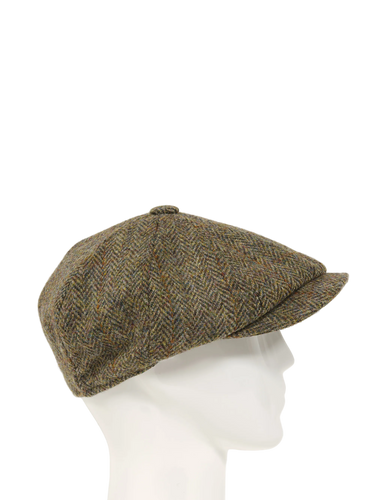 Harris Tweed 8 Piece Flat Cap - Brown Herringbone With Overcheck (FW2013)