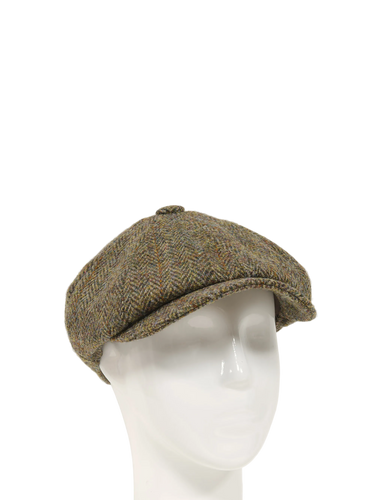 Harris Tweed 8 Piece Flat Cap - Brown Herringbone With Overcheck (FW2013)