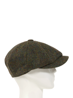 Harris Tweed 8 Piece Flat Cap - Green Mix Herringbone (FW2016)