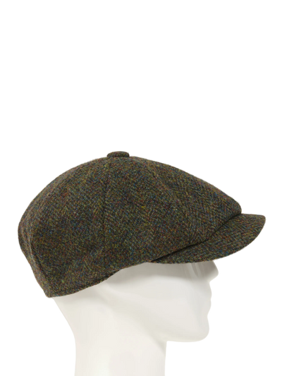 Harris Tweed 8 Piece Flat Cap - Green Mix Herringbone (FW2016)
