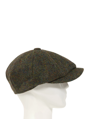 Harris Tweed 8 Piece Flat Cap - Green Mix Herringbone (FW2016)