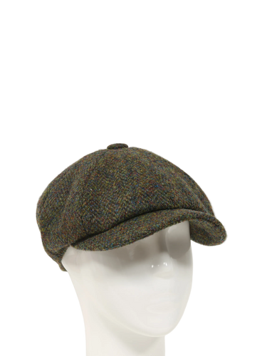 Harris Tweed 8 Piece Flat Cap - Green Mix Herringbone (FW2016)
